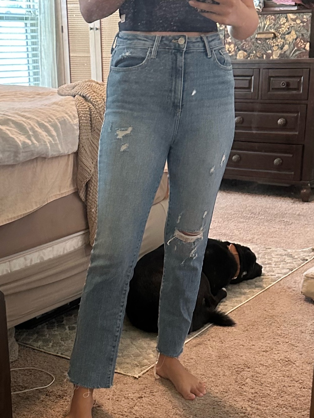 JBD just black denim ripped straight ankle jeans